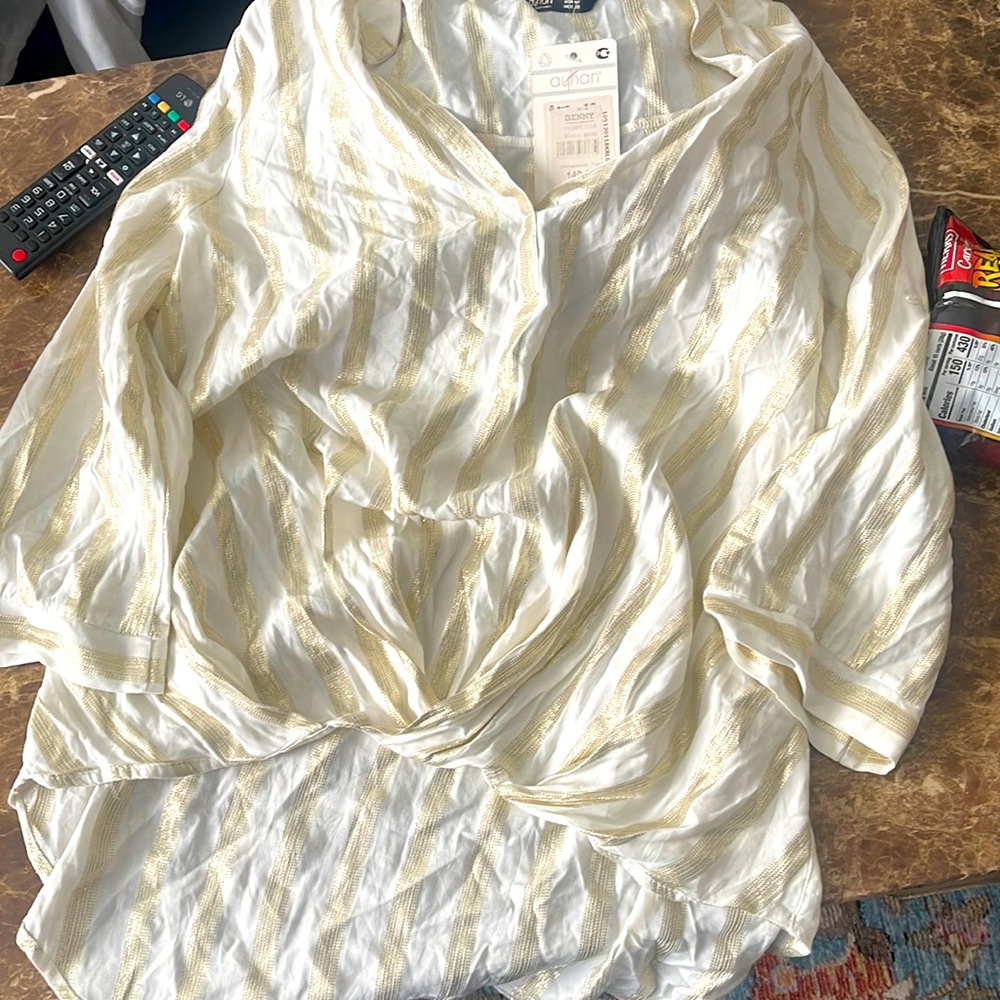 Brand new gold shiny elegant with neigh long back shirt short front